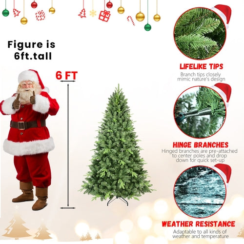 9FT Classic Christmas Tree with 3509 PE+PVC Tips – Realistic Hinged